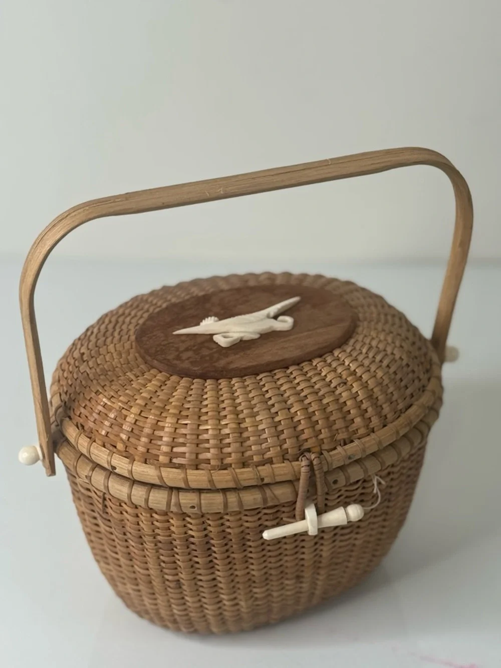Vintage Nantucket Basket Handbag with Bird - Picture 2 of 9
